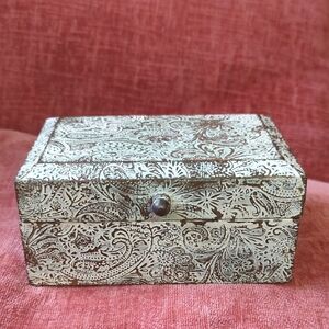Cost Plus World Market Paisley Box in Gold And Cream